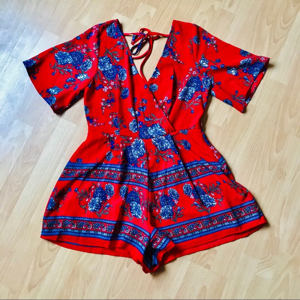 Trixxi red floral romper